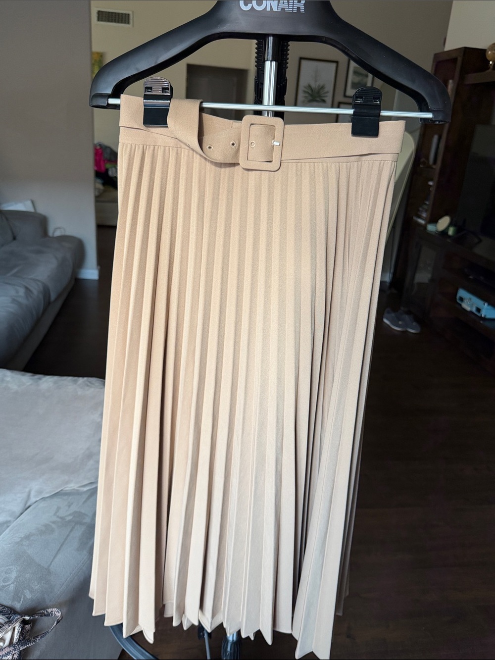 Zara Pleated Midi Skirt with Belt - Beige